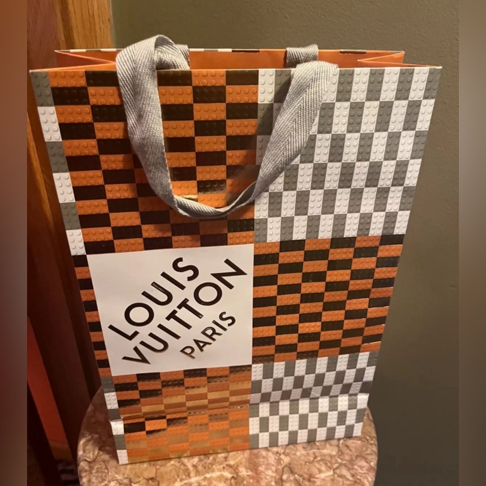 14” x 10” authentic Louis Vuitton Holiday Christmas Checkered Paper Shopping Bag
